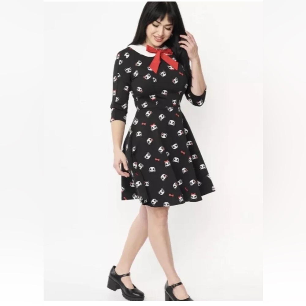 Unique Vintage (L) Women’s Panda Print Wed Fit & Flare Dress Sz M Black NWT